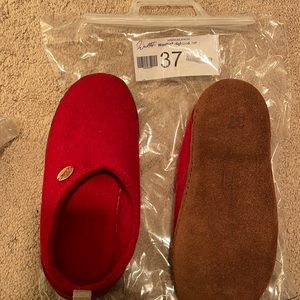 Red wool mule slippers